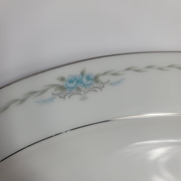 Style House Corsage Serving Platter White with Blue Roses 12 Inch - Picture 8 of 16